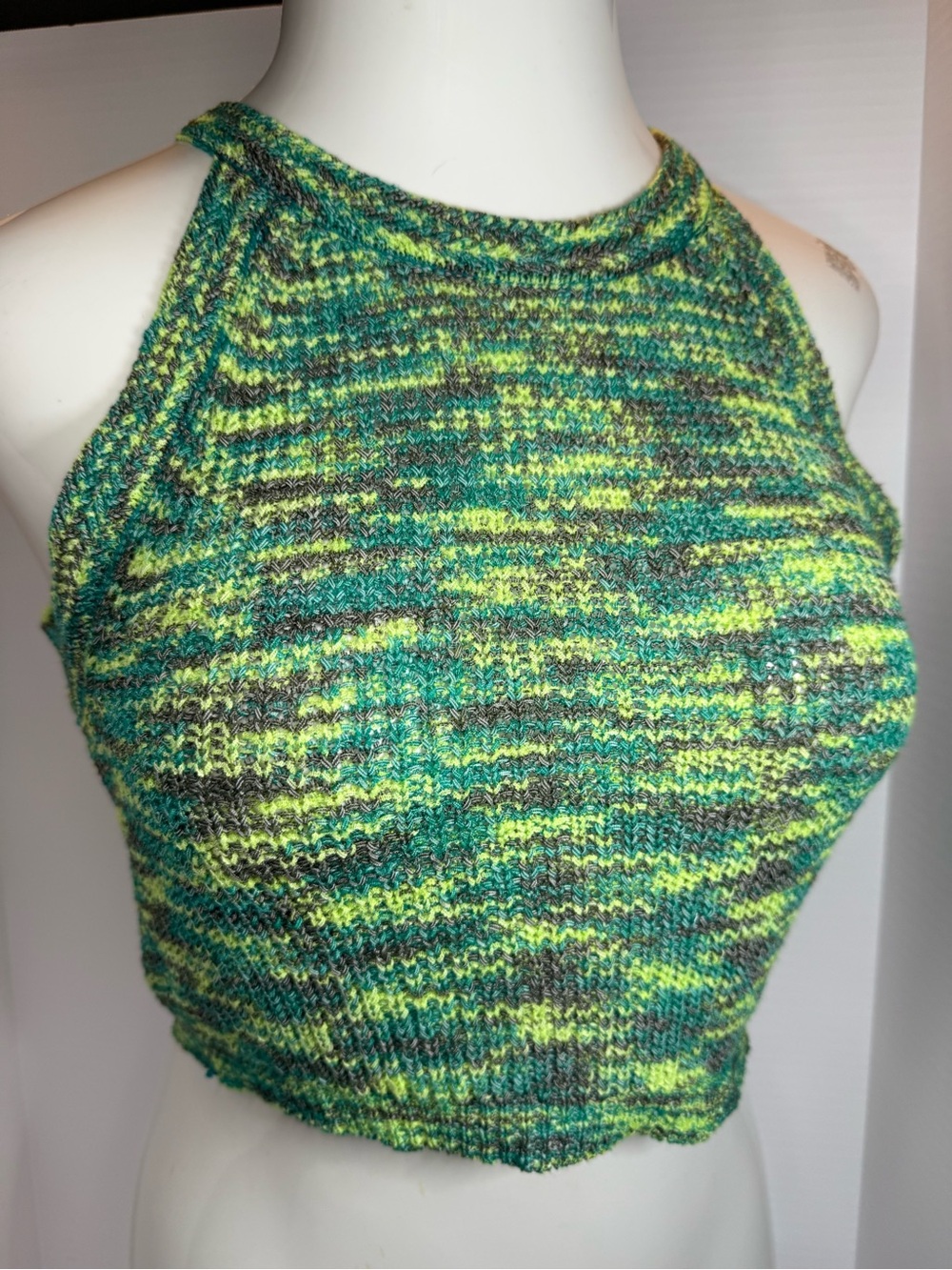 EARTHBOUND Green Teal Multicolor Knit Halter Crop Top